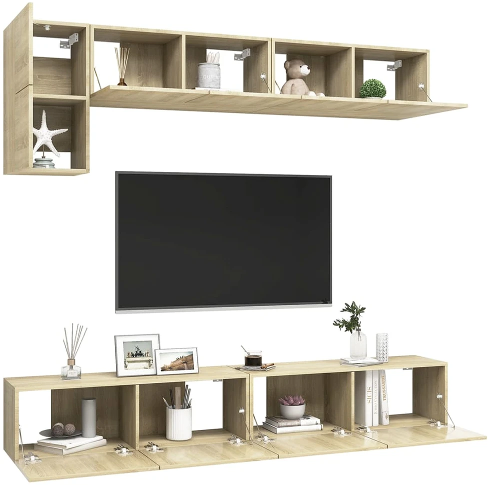 TV staliukas Televizoriaus spintelių komplektas, 5 dalių, ąžuolo, mediena