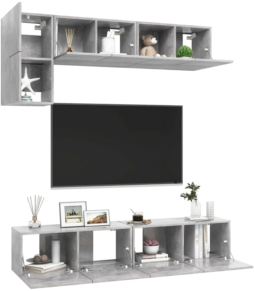TV staliukas Televizoriaus spintelių komplektas, 5 dalių, betono, mediena