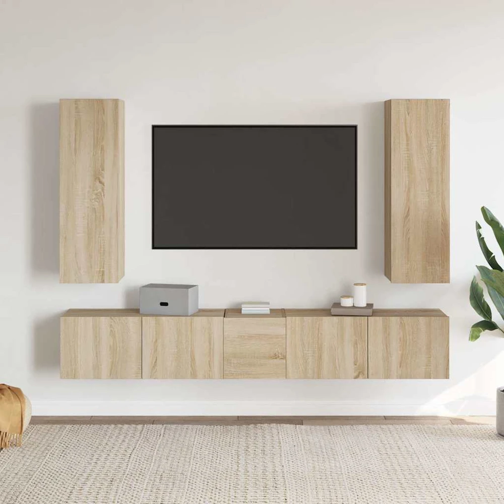 TV staliukas Televizoriaus spintelių komplektas, 5 dalių, ąžuolo, mediena
