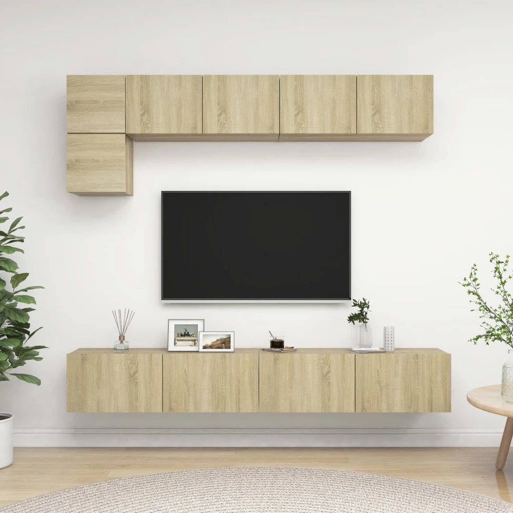TV staliukas Televizoriaus spintelių komplektas, 5 dalių, ąžuolo, mediena