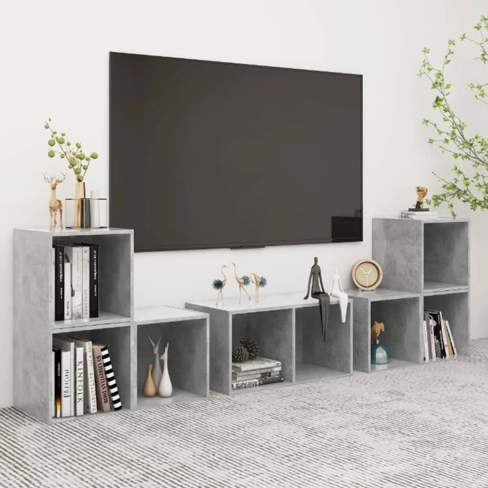 TV staliukas Televizoriaus spintelių komplektas, 6 dalių, betono, mediena