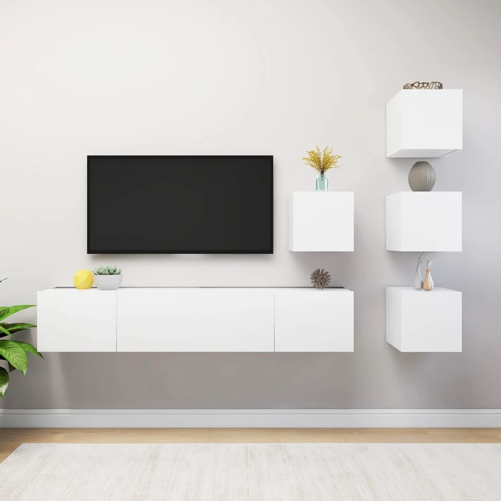 TV staliukas Televizoriaus spintelių komplektas, 6 dalių, baltas, MDP