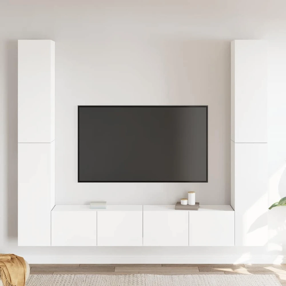 TV staliukas Televizoriaus spintelių komplektas, 6 dalių, baltas, mediena