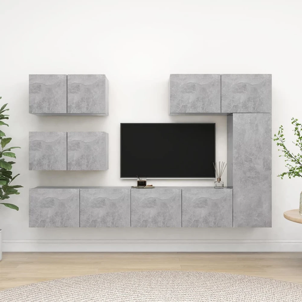 TV staliukas Televizoriaus spintelių komplektas, 6 dalių, betono, mediena
