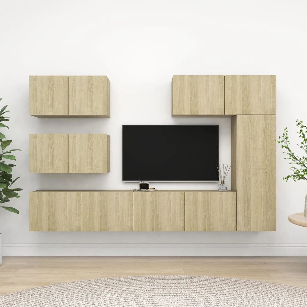 TV staliukas Televizoriaus spintelių komplektas, 6 dalių, ąžuolo, mediena