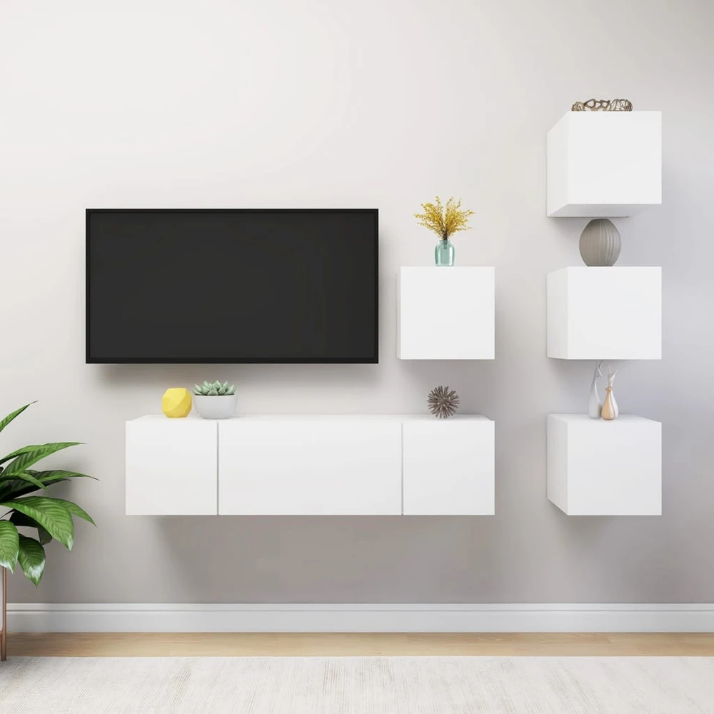 TV staliukas Televizoriaus spintelių komplektas, 6 dalių, baltas, MDP