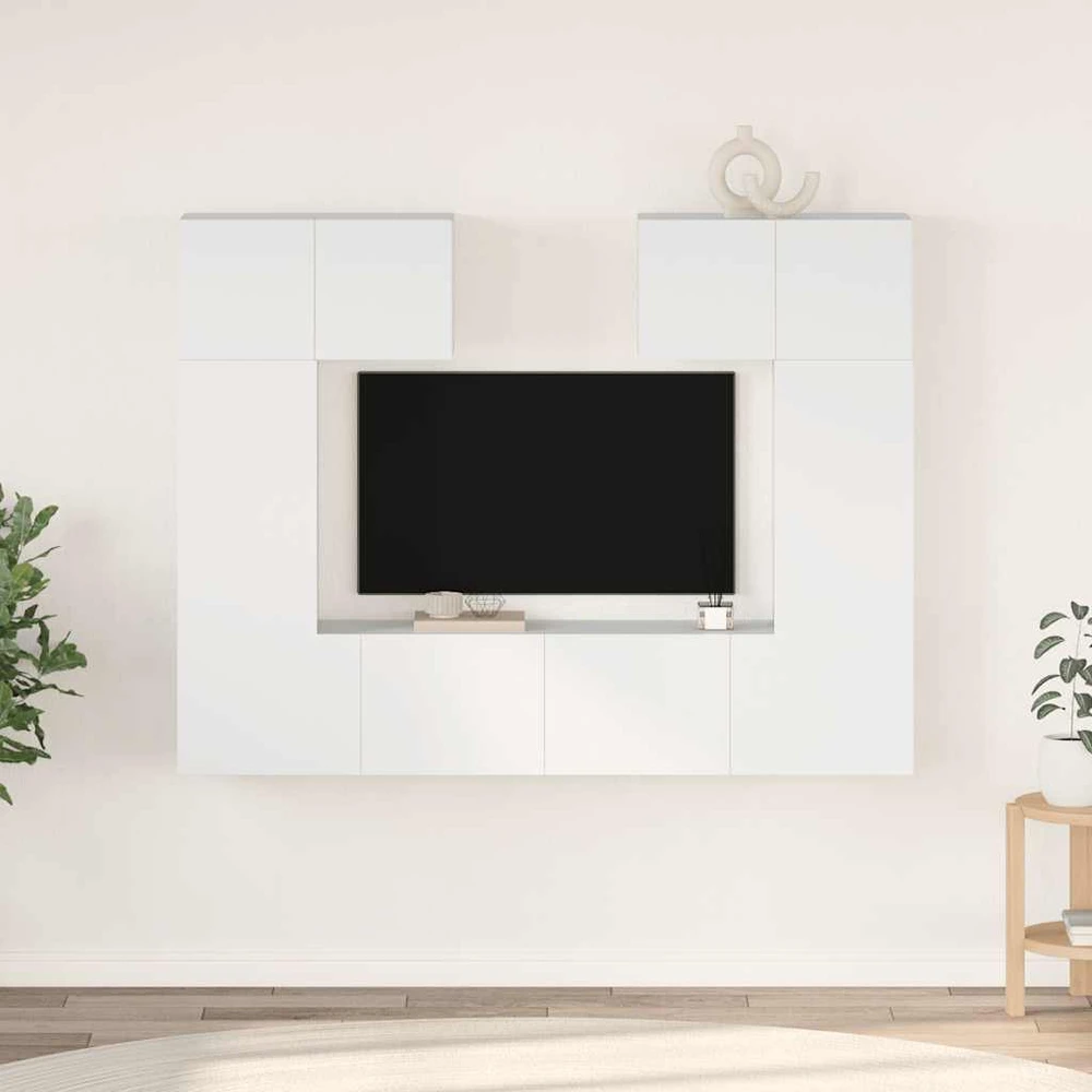 TV staliukas Televizoriaus spintelių komplektas, 6 dalių, baltas, mediena