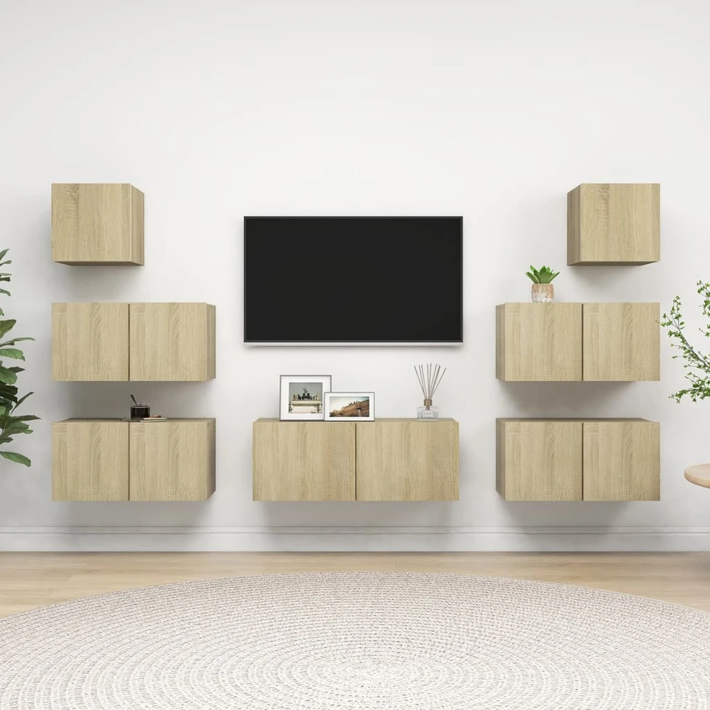 TV staliukas Televizoriaus spintelių komplektas, 7 dalių, ąžuolo, mediena