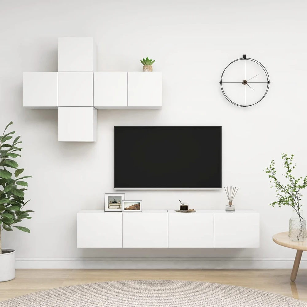 TV staliukas Televizoriaus spintelių komplektas, 7 dalių, baltas, MDP