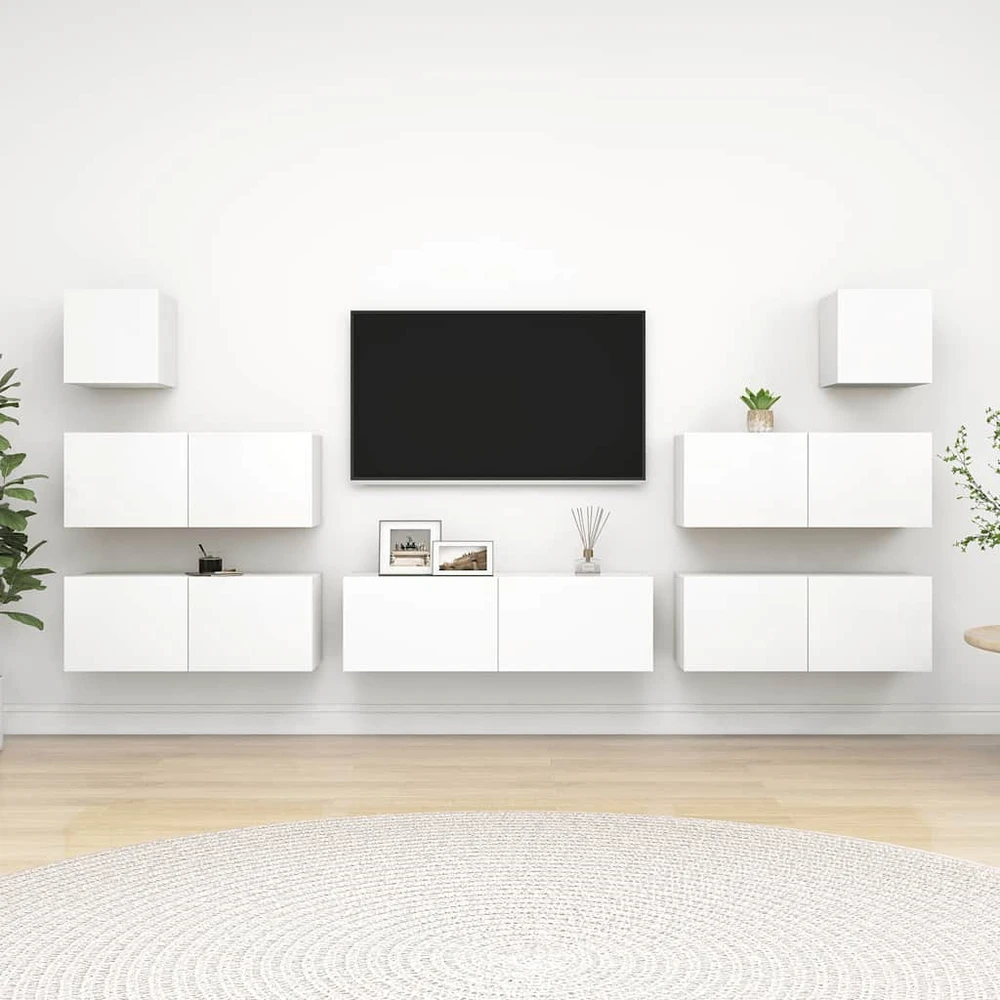 TV staliukas Televizoriaus spintelių komplektas, 7 dalių, baltas, mediena