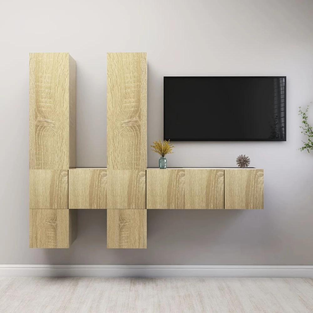 TV staliukas Televizoriaus spintelių komplektas, 7 dalių, ąžuolo, mediena