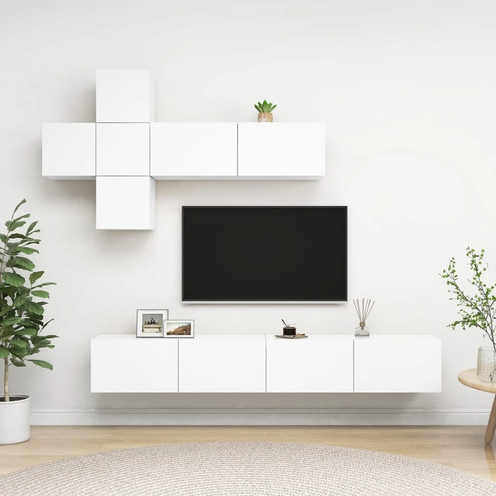 TV staliukas Televizoriaus spintelių komplektas, 7 dalių, baltas, MDP