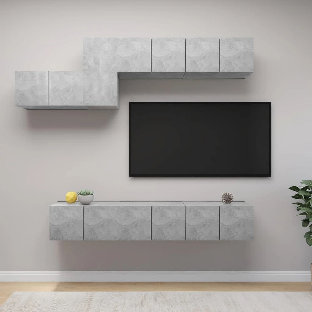TV staliukas Televizoriaus spintelių komplektas, 7 dalių, betono, mediena