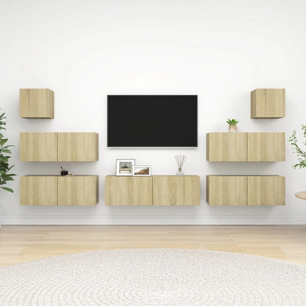 TV staliukas Televizoriaus spintelių komplektas, 7 dalių, ąžuolo, mediena