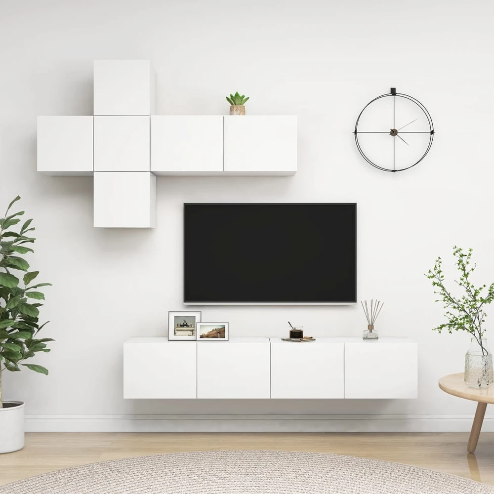 TV staliukas Televizoriaus spintelių komplektas, 7 dalių, baltas, MDP