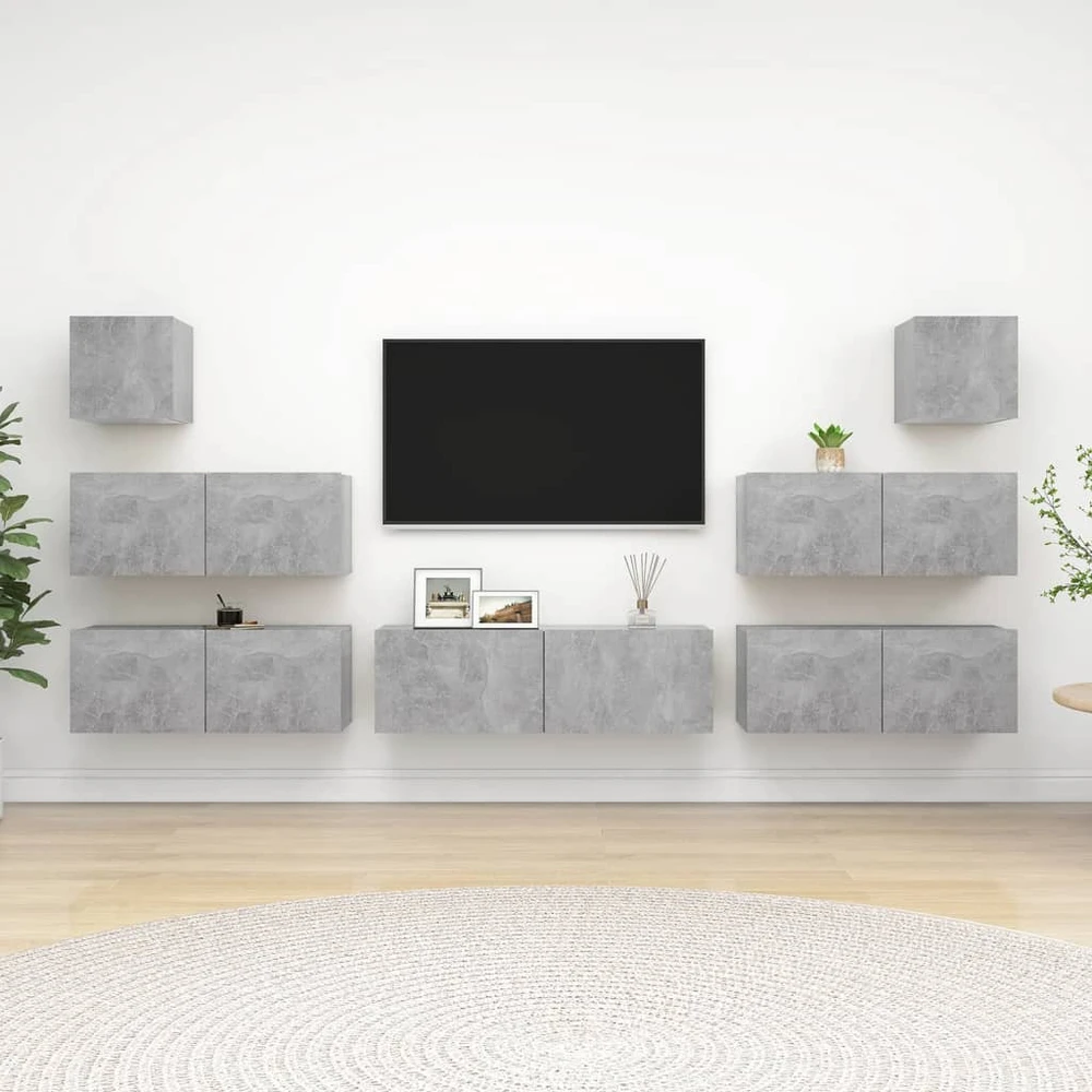 TV staliukas Televizoriaus spintelių komplektas, 7 dalių, betono, mediena