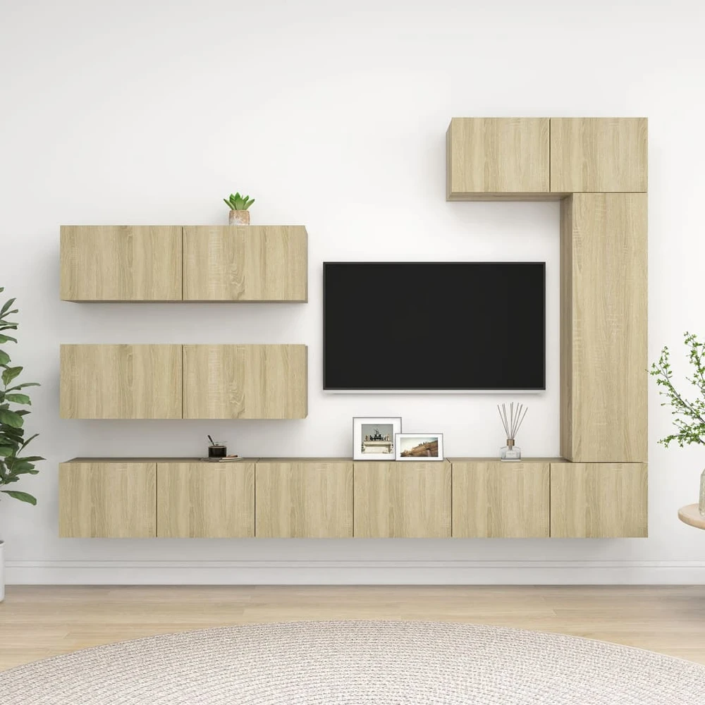 TV staliukas Televizoriaus spintelių komplektas, 7 dalių, ąžuolo, mediena