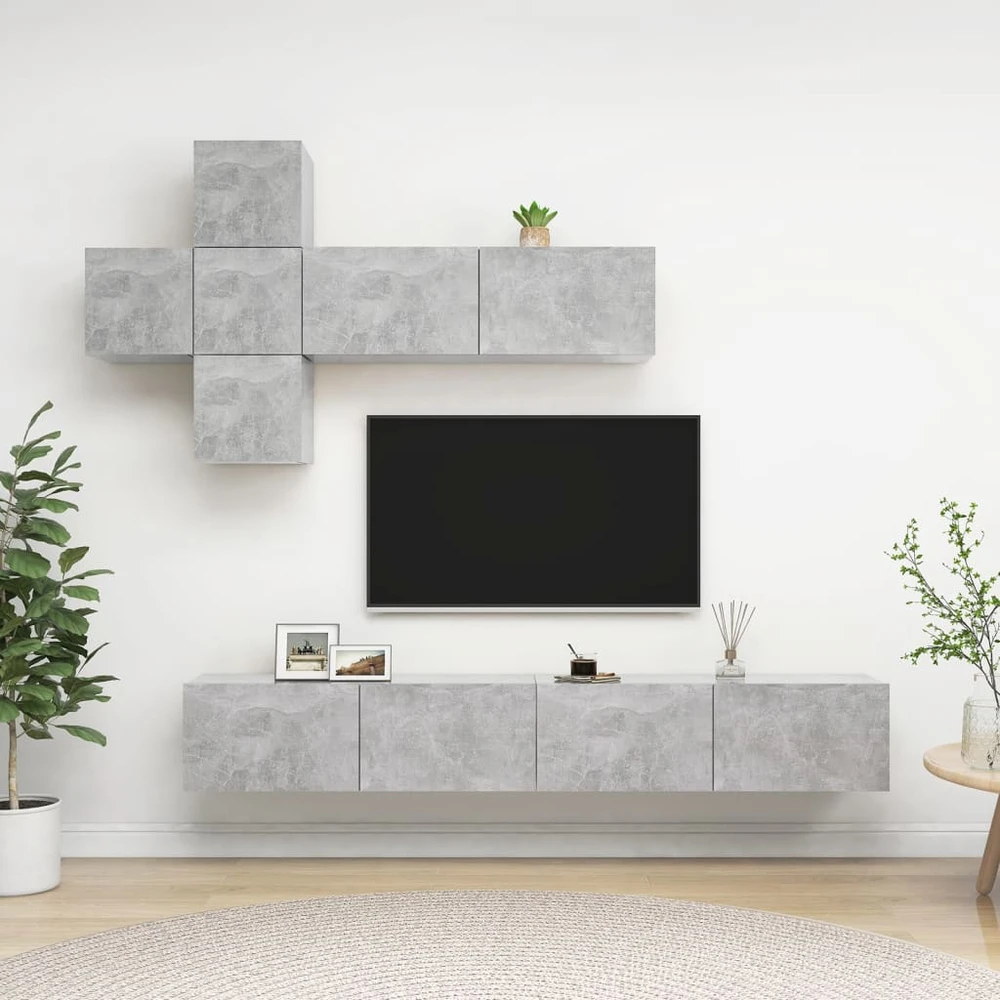 TV staliukas Televizoriaus spintelių komplektas, 7 dalių, betono pilkas, MDP