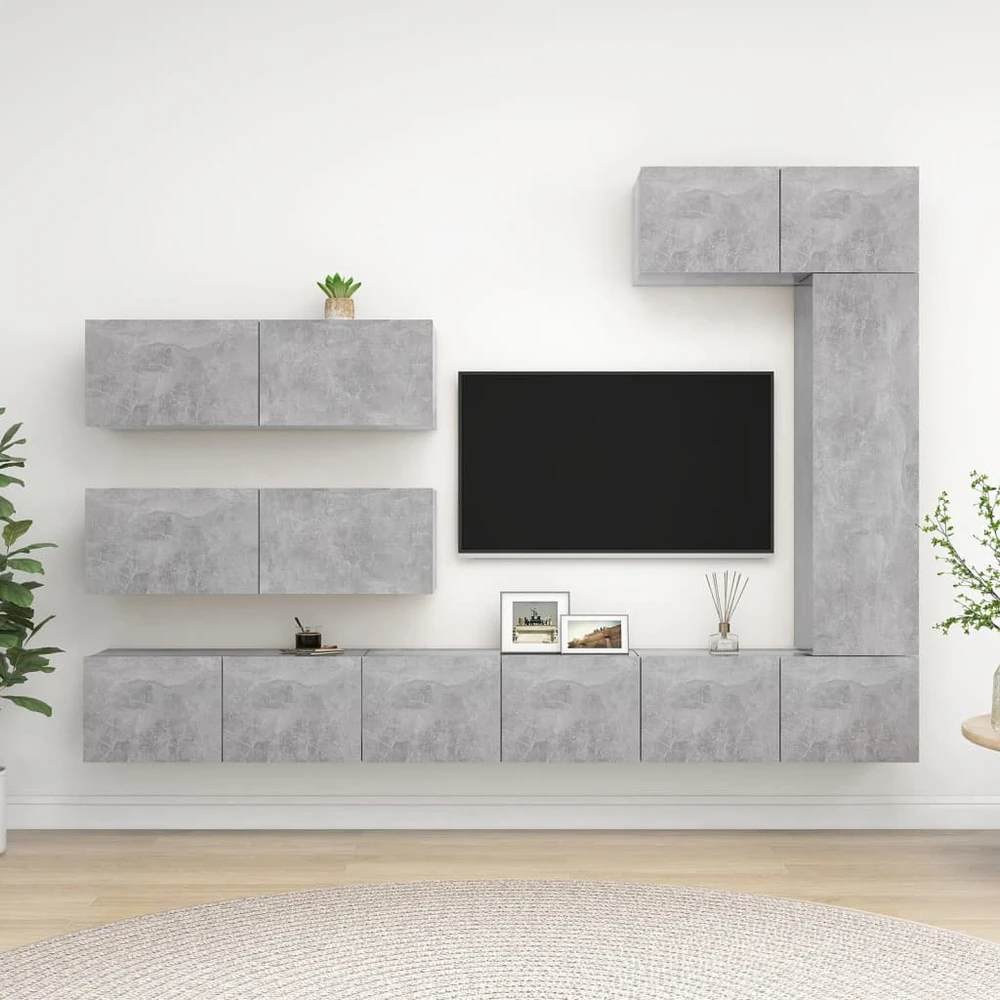 TV staliukas Televizoriaus spintelių komplektas, 7 dalių, betono, mediena