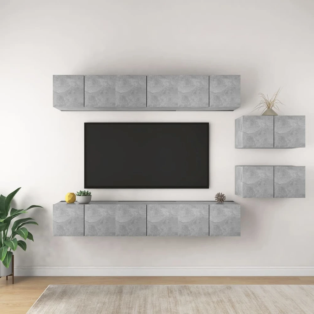 TV staliukas Televizoriaus spintelių komplektas, 8 dalių, betono, mediena