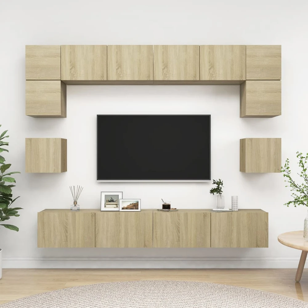 TV staliukas Televizoriaus spintelių komplektas, 8 dalių, ąžuolo, mediena