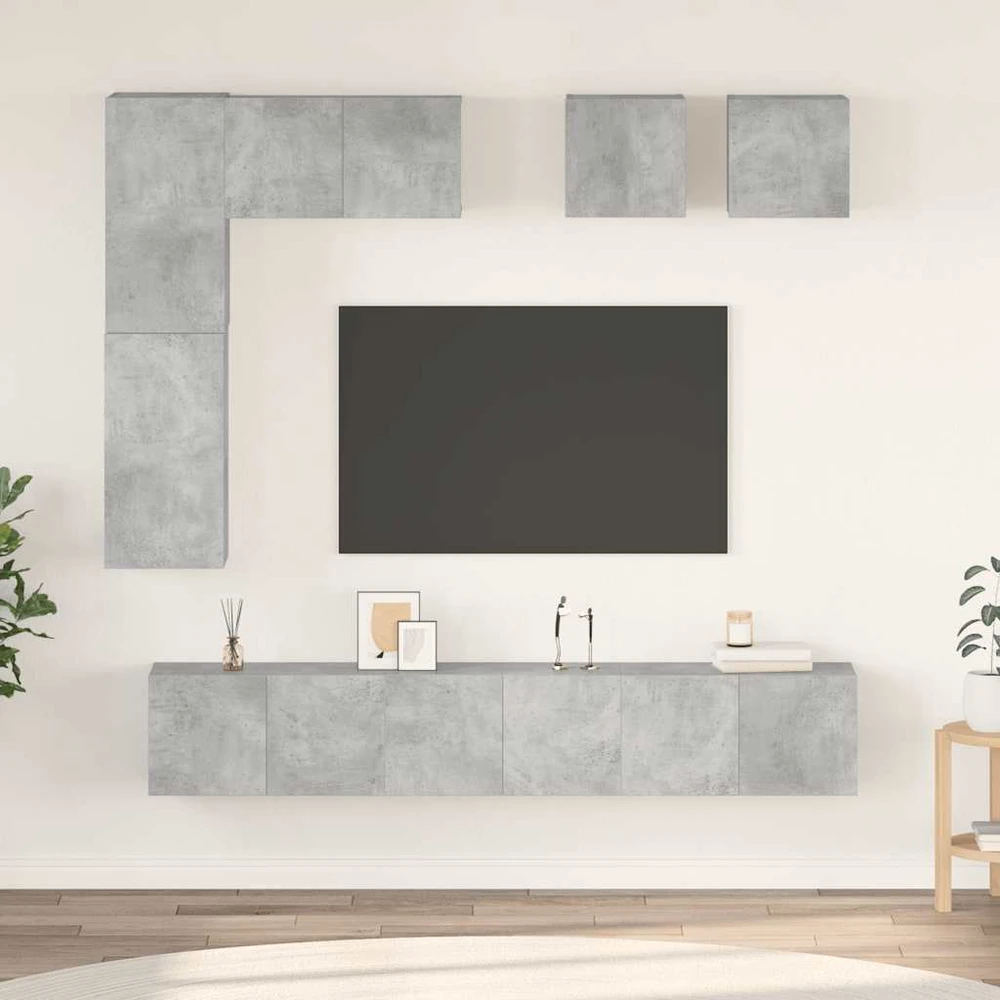 TV staliukas Televizoriaus spintelių komplektas, 8 dalių, betono, mediena
