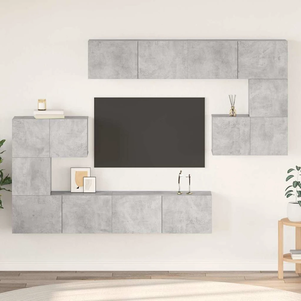 TV staliukas Televizoriaus spintelių komplektas, 8 dalių, betono, mediena