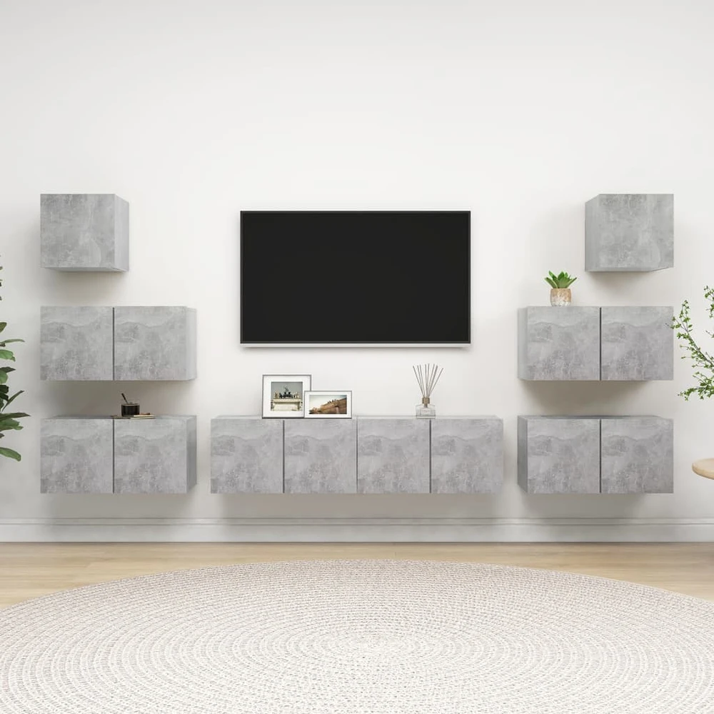 TV staliukas Televizoriaus spintelių komplektas, 8 dalių, betono, mediena