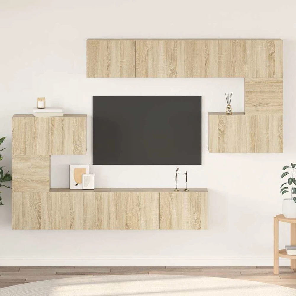 TV staliukas Televizoriaus spintelių komplektas, 8 dalių, ąžuolo, mediena