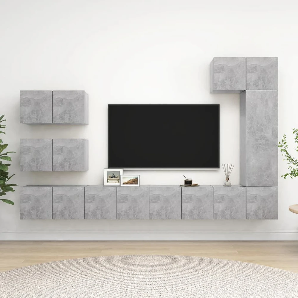 TV staliukas Televizoriaus spintelių komplektas, 8 dalių, betono, mediena