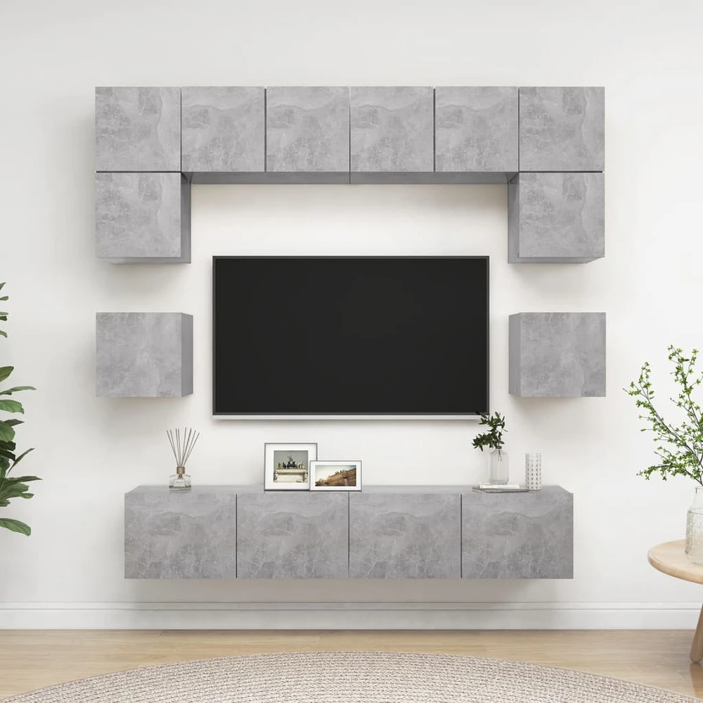 TV staliukas Televizoriaus spintelių komplektas, 8 dalių, betono, mediena