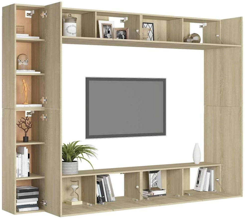 TV staliukas Televizoriaus spintelių komplektas, 8 dalių, ąžuolo, mediena