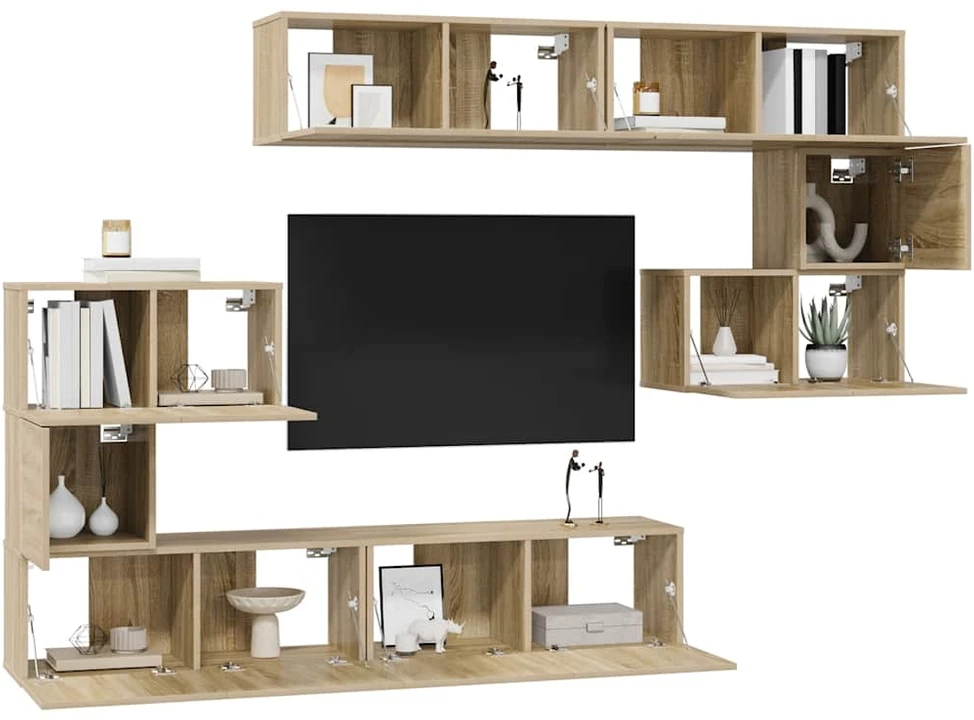 TV staliukas Televizoriaus spintelių komplektas, 8 dalių, ąžuolo, mediena