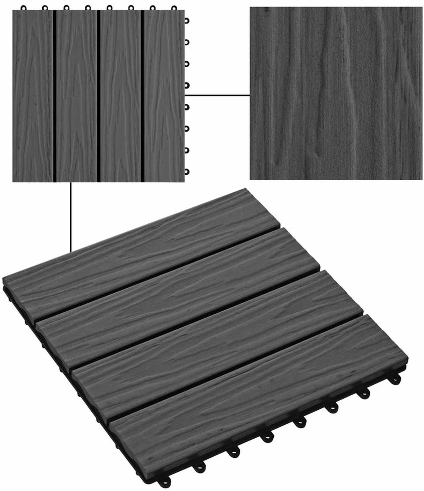 Terasinė Plytelė 3D dizainas 11 vnt. Juoda 30 x 30 cm WPC