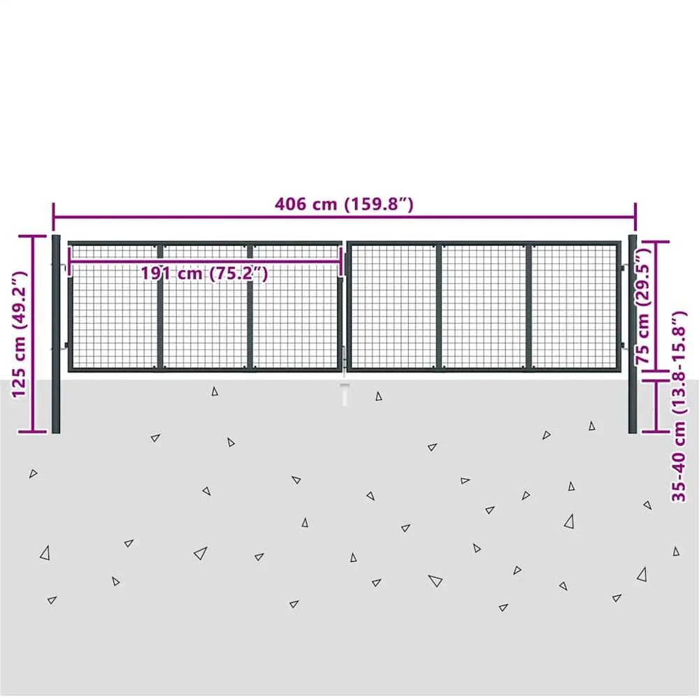 Tinkliniai sodo vartai, pilki, 400x125cm, galvanizuotas plienas
