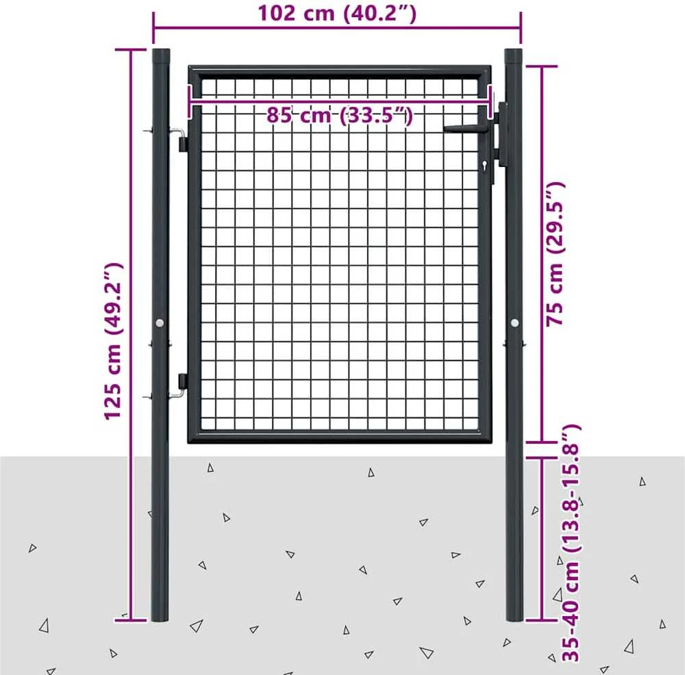 Tinkliniai sodo vartai, pilki, 100x125cm, galvanizuotas plienas