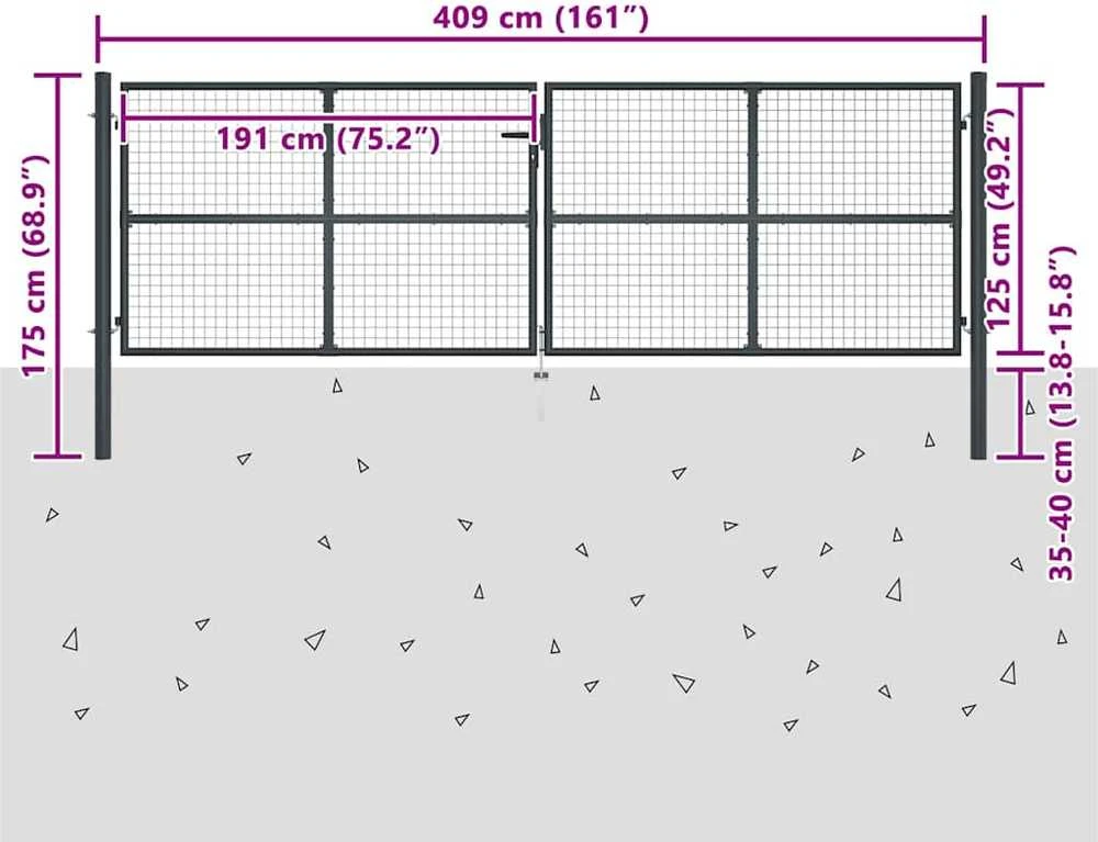 Tinkliniai sodo vartai, pilki, 400x175cm, galvanizuotas plienas