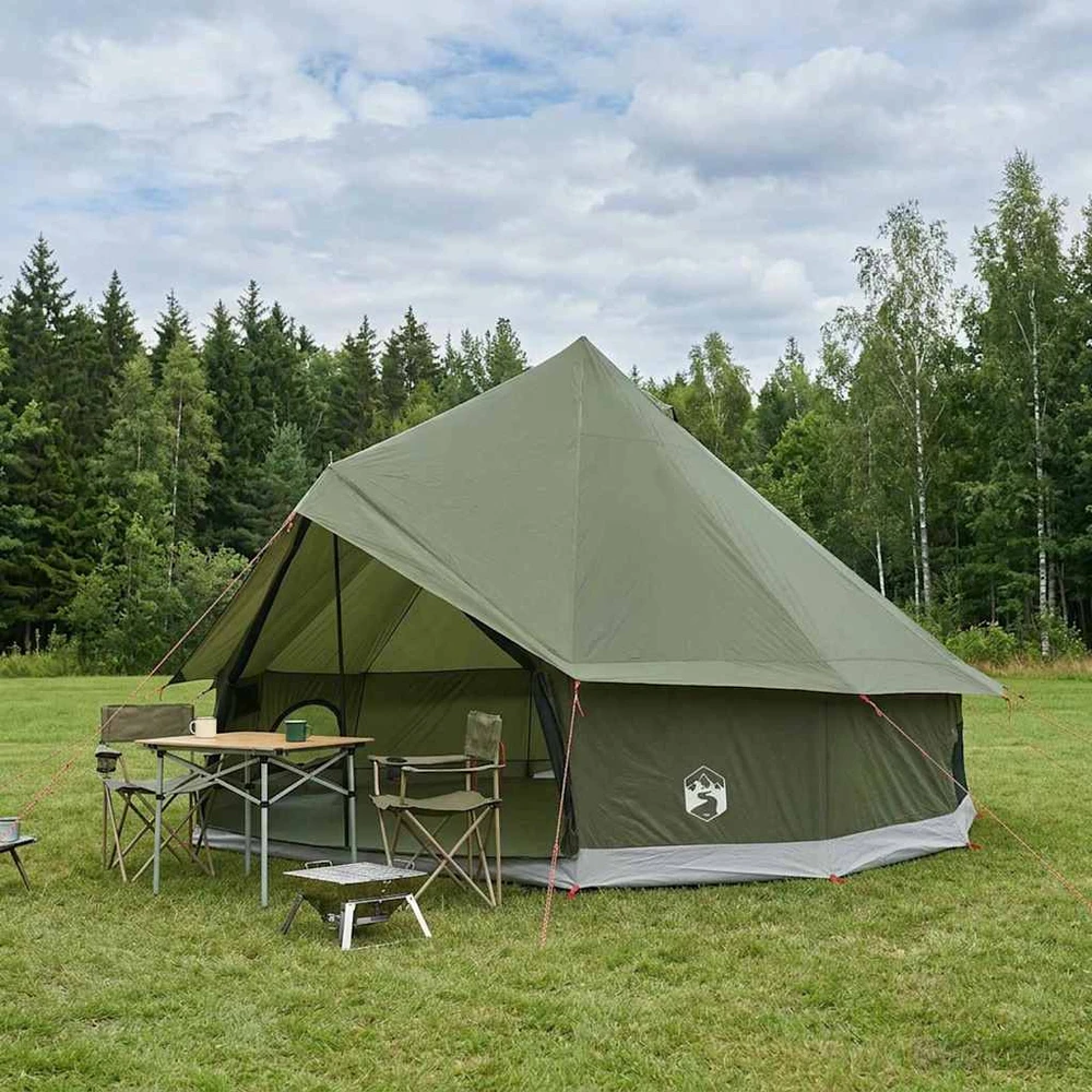 Tipi palapinė 6 asmeniui Alyvuogių žalia Poliesteris ir plienas