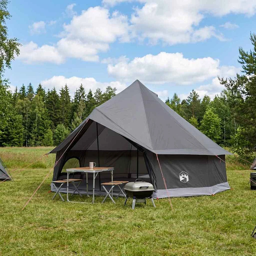 Tipi palapinė 12 asmeniui Ruda Pilka Poliesteris ir plienas