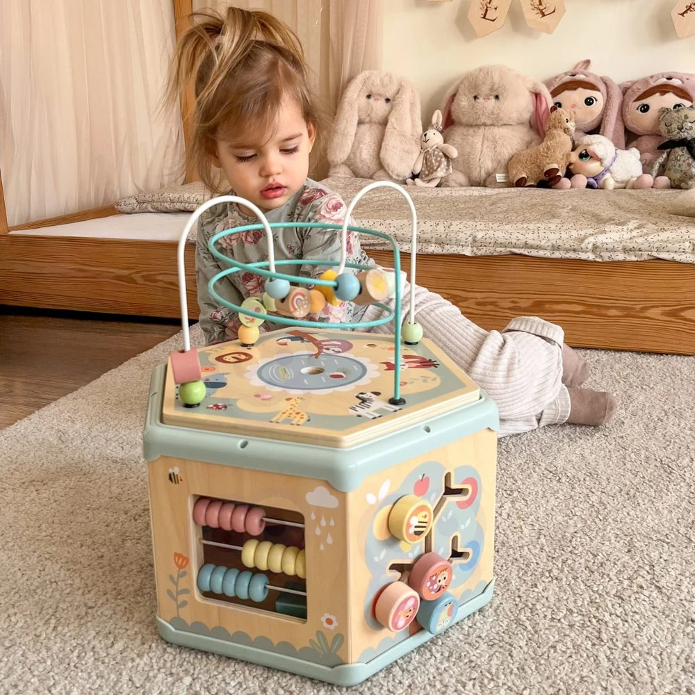 Tooky Toys TOOKY TOY Interaktyvi Montessori medinė šešiakampė atidarymo dėžutė