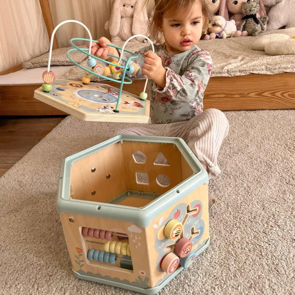 Tooky Toys TOOKY TOY Interaktyvi Montessori medinė šešiakampė atidarymo dėžutė