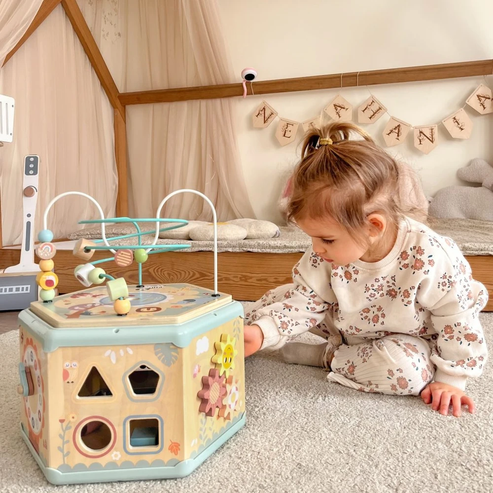 Tooky Toys TOOKY TOY Interaktyvi Montessori medinė šešiakampė atidarymo dėžutė