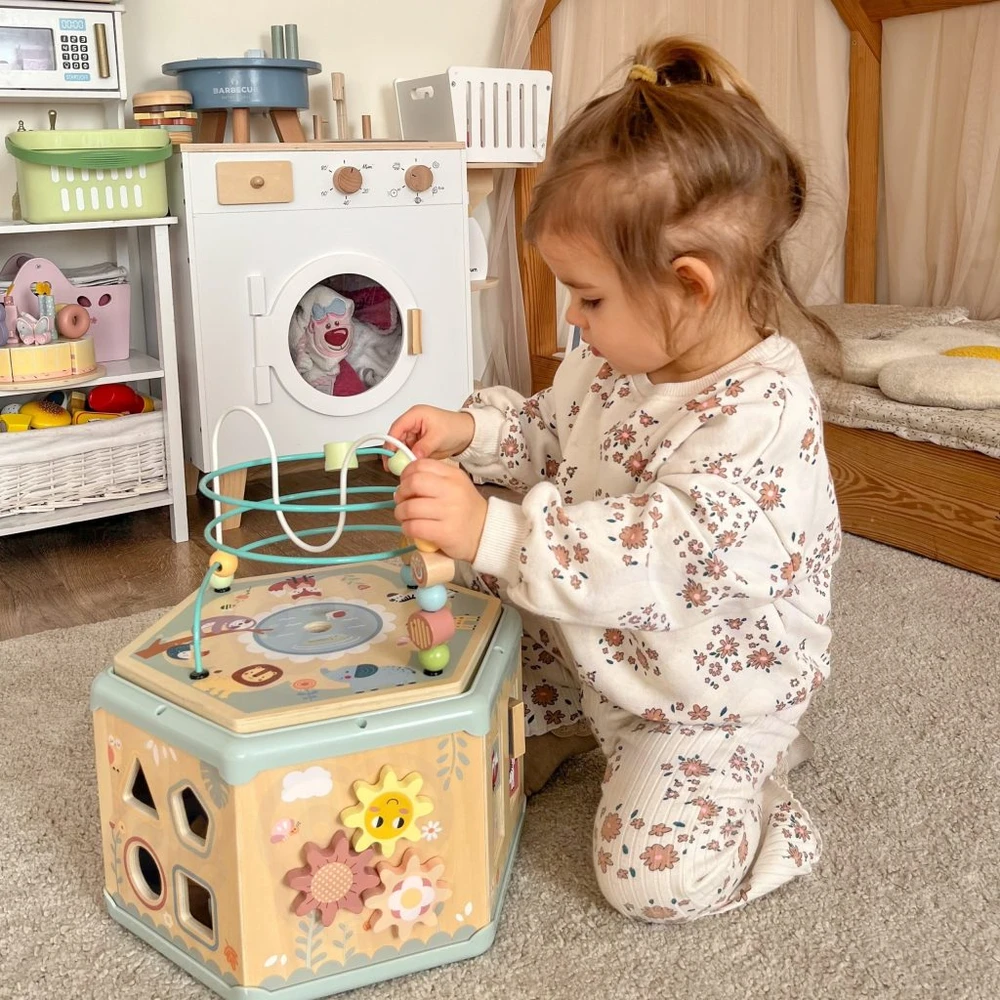 Tooky Toys TOOKY TOY Interaktyvi Montessori medinė šešiakampė atidarymo dėžutė