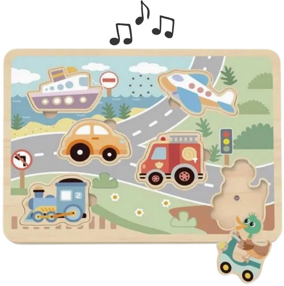 Tooky Toys TOOKY TOY medinė interaktyvi dėlionė Transporto priemonės