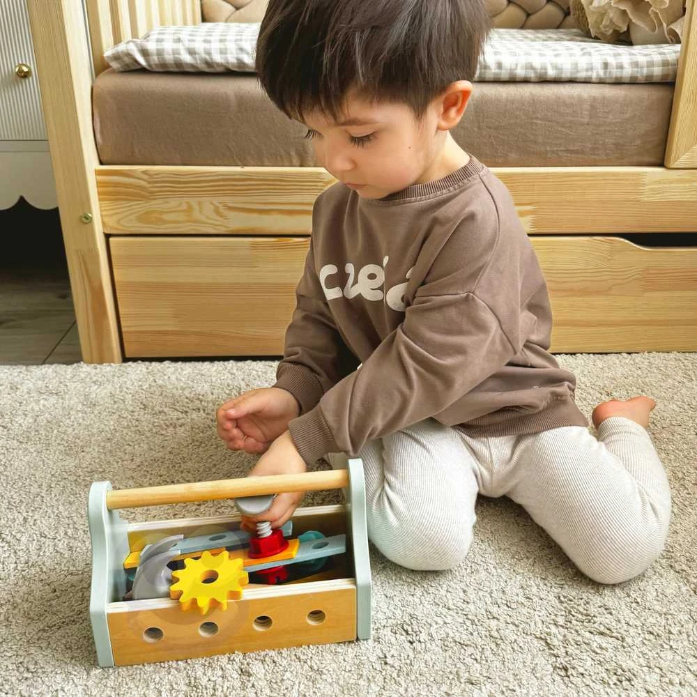 Tooky Toys TOOKY TOY medinė įrankių dėžutė 18vnt