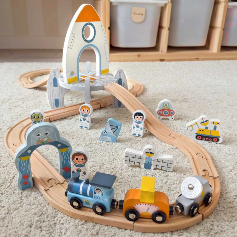 Tooky Toys TOOKY TOY medinė kosminė traukinuko trasa