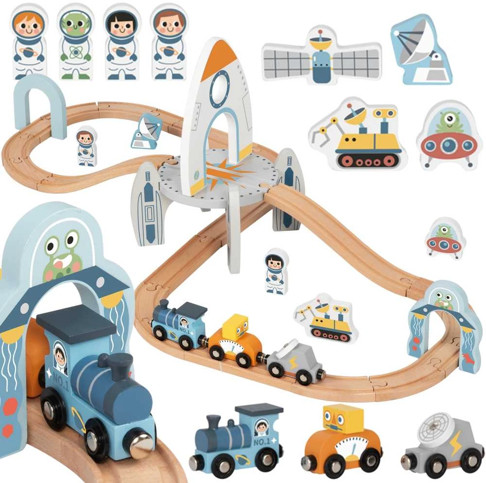 Tooky Toys TOOKY TOY medinė kosminė traukinuko trasa