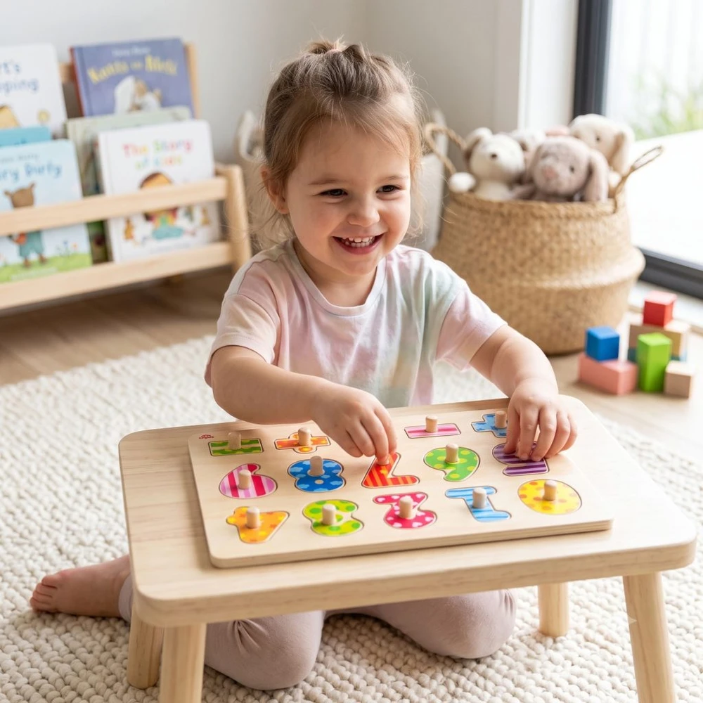 Dėlionė Tooky Toys Paėmęs žaislinis medinis galvosūkis, mokantis suskaičiuoti galvosūkį su kaiščių numeriais