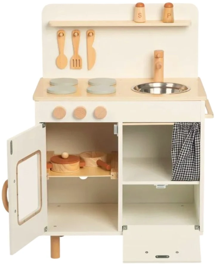 Tooky Toys TOOKY TOY medinė smėlio spalvos virtuvė su priedais