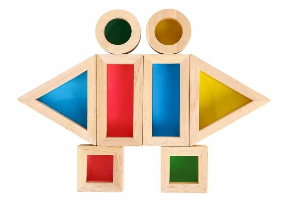 Tooky Toys Žaisliniai mediniai spalvingi veidrodžių blokai 8 rinkiniai. FSC